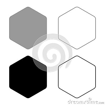 Hexagon with rounded corners icon set black color vector illustration flat style image Vector Illustration