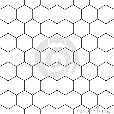 Hexagon seamless pattern. Honeycomb background. Simple monocrome tileable. Hex beehive tiles. Reflected wax pattern. Geometric hiv Vector Illustration