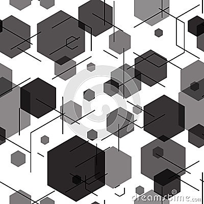 Hexagon seamless tech pattern. Vector illustration Vector Illustration