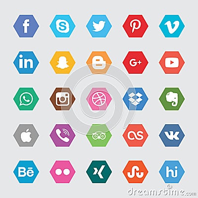 Hexagon Social Media Icons Editorial Stock Photo