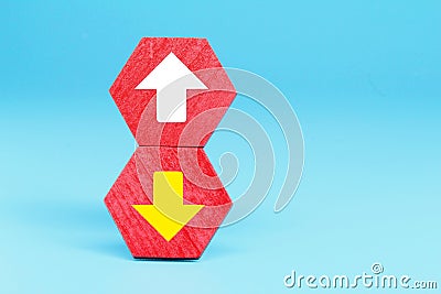 hexagon with up and down arrow icons Stock Photo