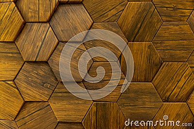 Hexagon of wood pattern background. Old wooden texture in honeycomb form of tiles, consisting of a set of hexagonal Stock Photo