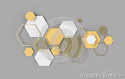 Hexagonal abstract background, depth of field effect. Modern cellular honeycomb 3d panel with hexagons. Ceramic, concrete, glass Stock Photo