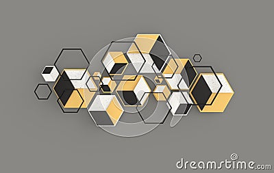 Hexagonal abstract background, depth of field effect. Modern cellular honeycomb 3d panel with hexagons. Ceramic, marble, metallic Stock Photo