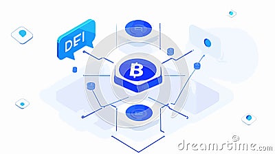 Hexagonal Blockchain Node Structure with DeFi - Technology Conceptual Image Vector Illustration