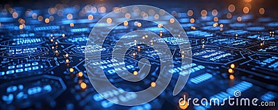 Hexagonal digital blueprint showcasing blockchain technology and data connectivity Cartoon Illustration