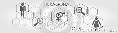 Hexagonal Geometric Line find True Love with icon Vector Illustration