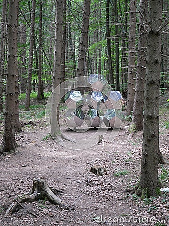 Hexagonal glass sculpture in the middle of forest Stock Photo