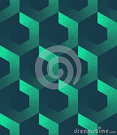 Hexagonal Grid Seamless Pattern Trend Dot Work Vector Turquoise Abstraction Vector Illustration