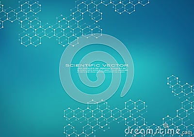 Hexagonal molecule. Molecular structure. Genetic and chemical compounds. Chemistry, medicine, science and technology Vector Illustration