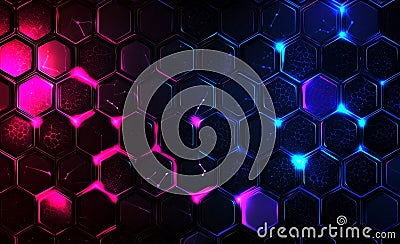 A hexagonal nanogrid. A molecular structure of linked honeycombs. A neural network. The concept of nanotechnology and Stock Photo