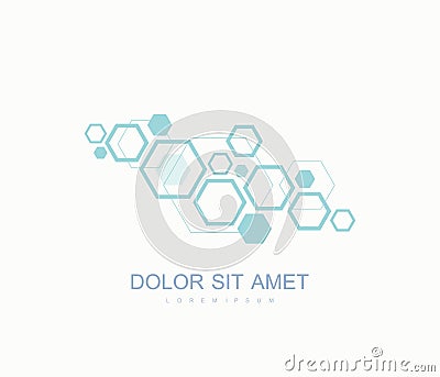 Hexagonal science genetics logo, DNA helix. Genetic analysis, research biotech code DNA. Biotechnology genome chromosome Vector Illustration