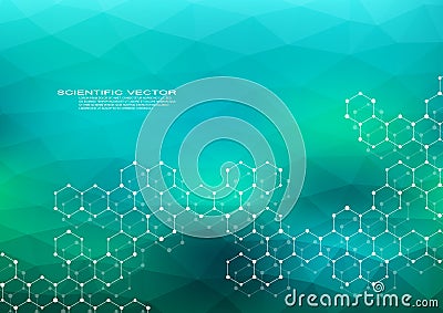 Hexagonal structure molecule dna of neurons system genetic and chemical compounds medical or scientific background Vector Illustration