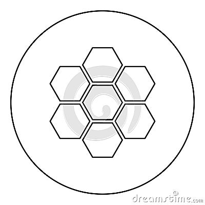 Hexagonal technology concept hexagon six items bee sota geometry six sided polygon icon in circle round black color vector Vector Illustration