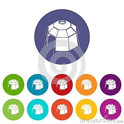 Hexagonal tent icons set vector color Vector Illustration