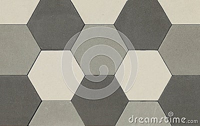 Hexagonal tiles for outdoors and pavements. Colors are black, white and gray. Stock Photo