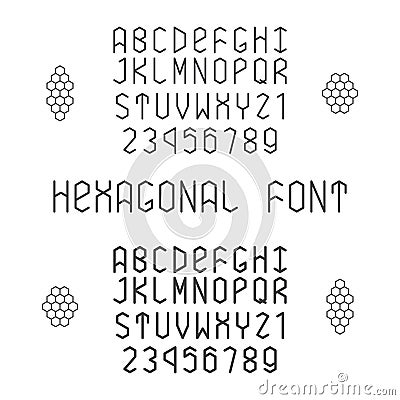 Hexagonal vector font with numerals in normal and bold style Vector Illustration