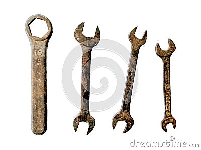 Hexagonal wrench And three Open-end Wrenches Stock Photo