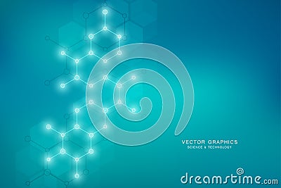 Hexagons design for medical, science and digital technology. Geometric abstract background with molecular structure and Vector Illustration