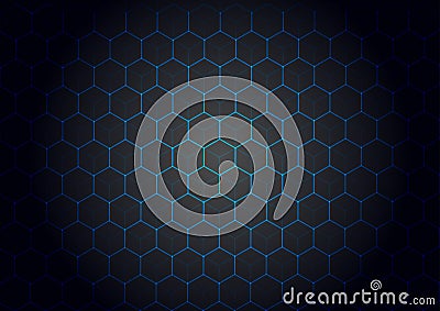 Abstract Shining Blue Hexagons Mesh in Black Background Stock Photo