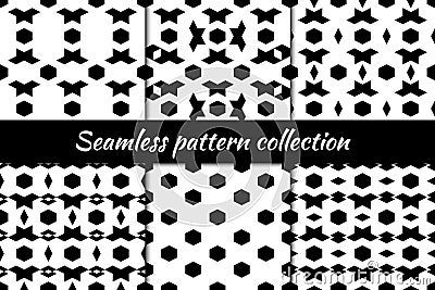 Hexagons, rhombuses, diamonds, lozenges, figures seamless patterns collection. Folk prints. Ethnic ornaments set Vector Illustration