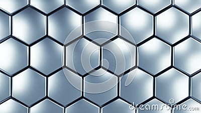 Hexagons silver geometric background, steel chrome honeycomb pattern Cartoon Illustration