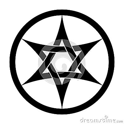 Hexagram with interlaced curved arcs, six pointed star in a circle frame Vector Illustration