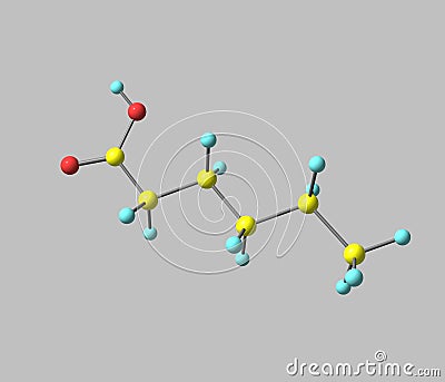 Hexanoic (caproic) acid molecule on gray Stock Photo