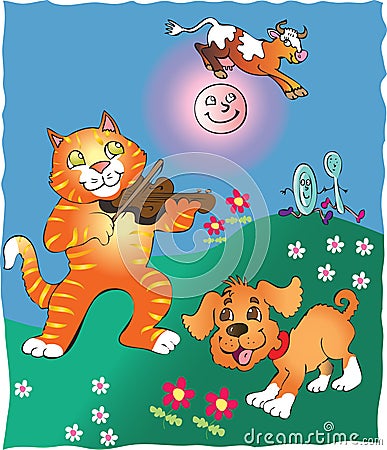 Hey Diddle Diddle the cat and the fiddle Vector Illustration