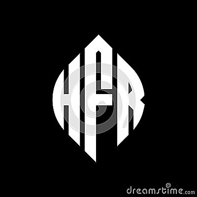 HFR circle letter logo design with circle and ellipse shape. HFR ellipse letters with typographic style. The three initials form a Vector Illustration