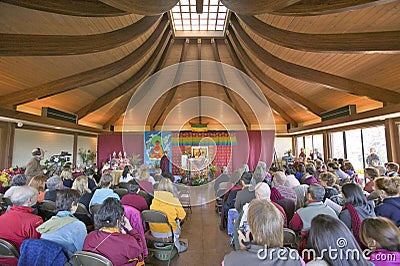 HH Penor Rinpoche, Tibetan-born Supreme Head of Nyingmapa Buddhism, presides over Amitabha Empowerment at Meditation Mount in Editorial Stock Photo