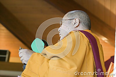 HH Penor Rinpoche, Tibetan-born Supreme Head of Nyingmapa Buddhism, presides over Amitabha Empowerment at Meditation Mount in Editorial Stock Photo