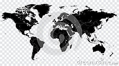 Hi Detail Black Vector Political World Map illustration Vector Illustration