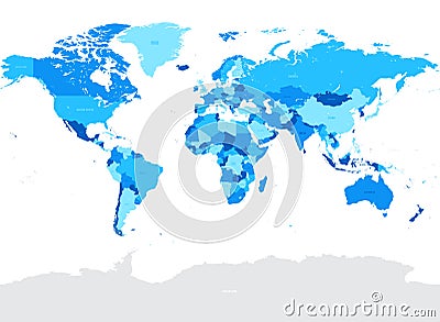 Hi Detail Blue Vector Political World Map illustration Vector Illustration