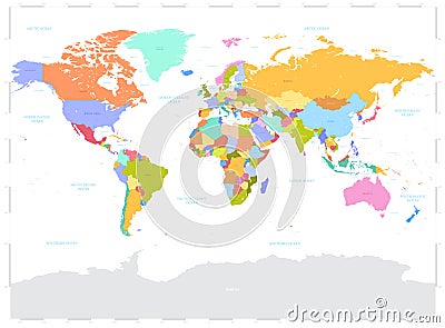 Hi Detail colored Vector Political World Map illustration Vector Illustration