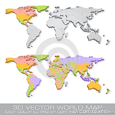 Hi Detail colored Vector Political World Map illustration Vector Illustration