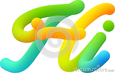 Hi fluid 3d twist text made of blended colorful circles Vector Illustration