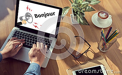 Hi Greet hi Bonjour Ciao Hola Hello Stock Photo