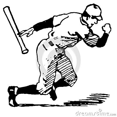 Vintage Clipart 10 Baseball player Stock Photo