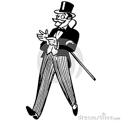 Vintage Clipart 204 Man in Top Hat and Cane Stock Photo