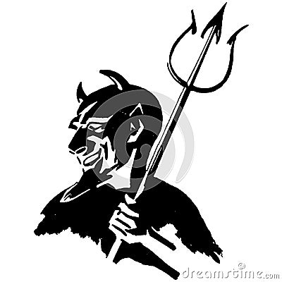 Vintage Clipart 231 Devil Satan with Pitchfork Stock Photo