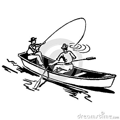 Vintage Clipart 116 Men Fishing In Rowboat Stock Photo