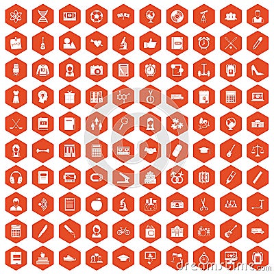 100 hi-school icons hexagon orange Vector Illustration