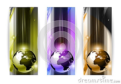 Hi Tech 3d Earth Banners Vector Illustration