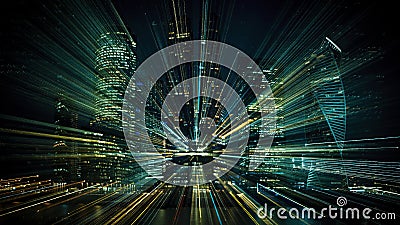 Hi-tech abstract background. Cityscape of skyscrapers of Moscow City Zooming Stock Photo