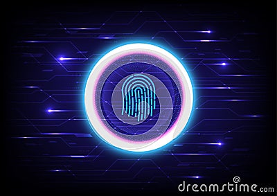 Abstract Hi-tech background glowing circle There is a security fingerprint scanner Vector Illustration