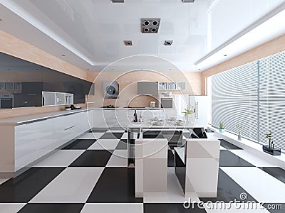 Hi-tech design modern spacious kitchen. Editorial Stock Photo