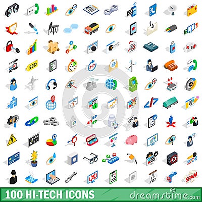 100 hi-tech icons set, isometric 3d style Vector Illustration