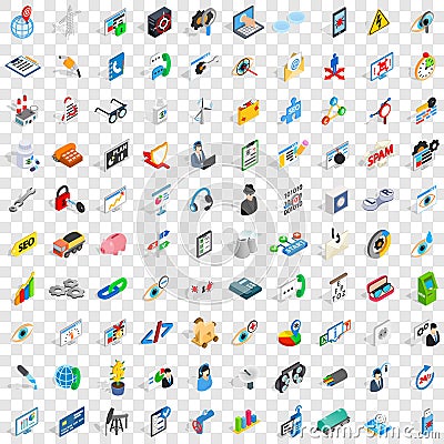 100 hi-tech icons set, isometric 3d style Vector Illustration