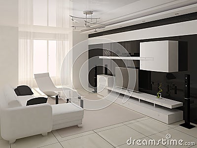 Hi-tech modern living room interer. Stock Photo